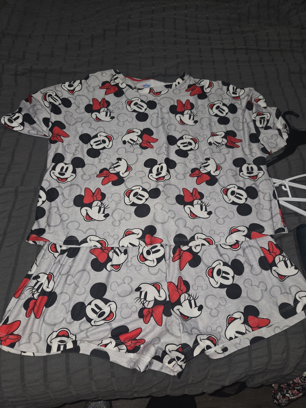 Disney Minnie & Mickey Gray, Black and Red Womens Pajama Set